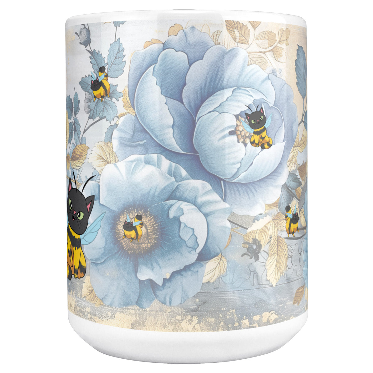 Cat Bees Florals White Coffee Mug