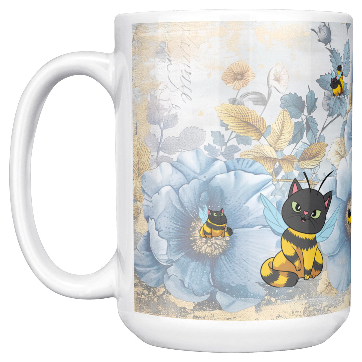 Cat Bees Florals White Coffee Mug