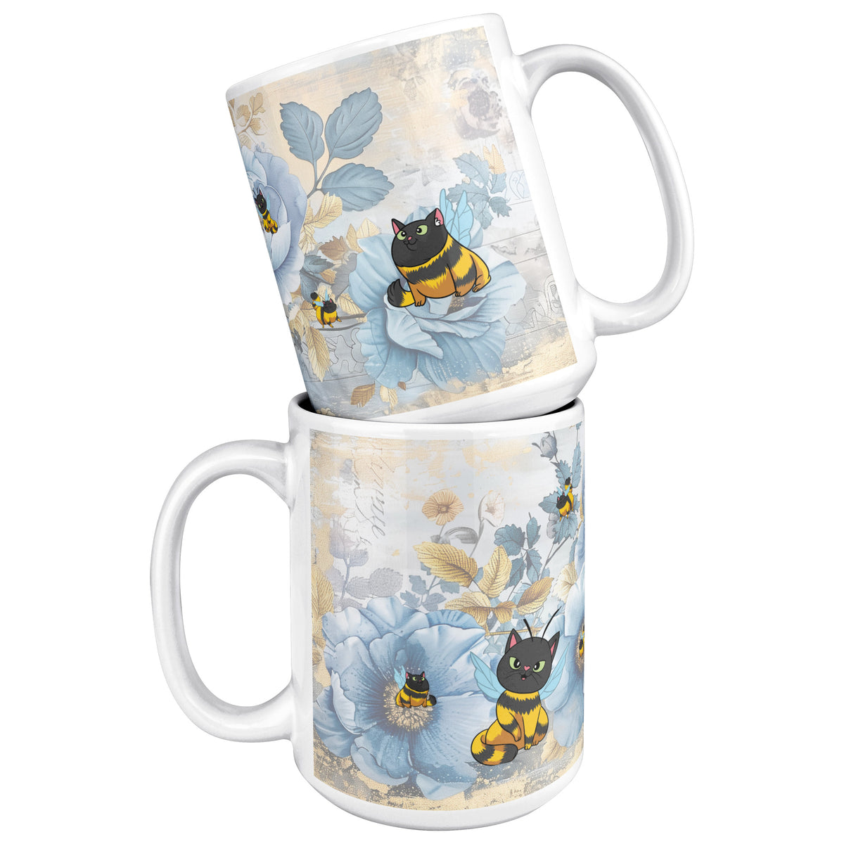 Cat Bees Florals White Coffee Mug