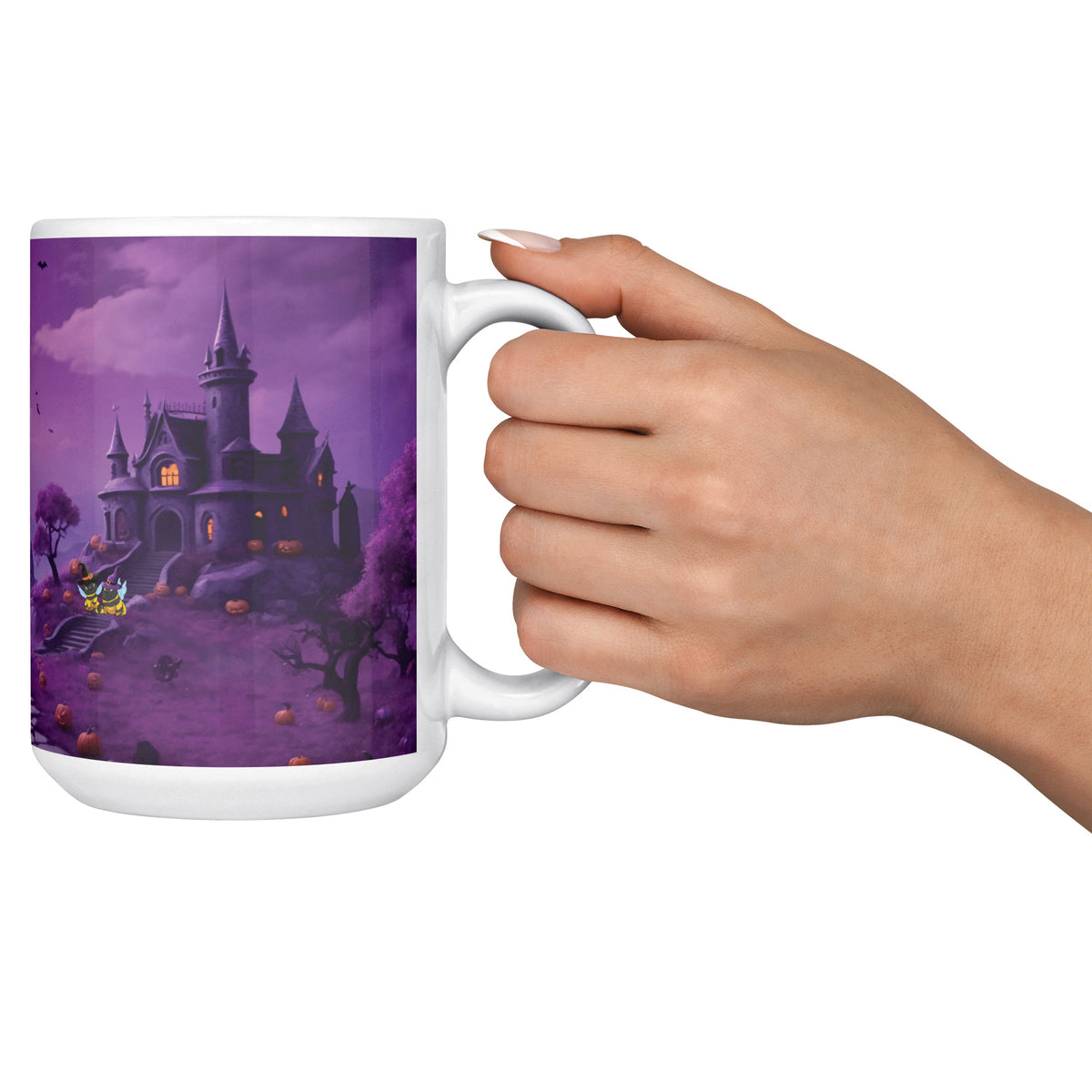 Cat Bees Wiches Hats And Spooky Castle White Coffee Mug