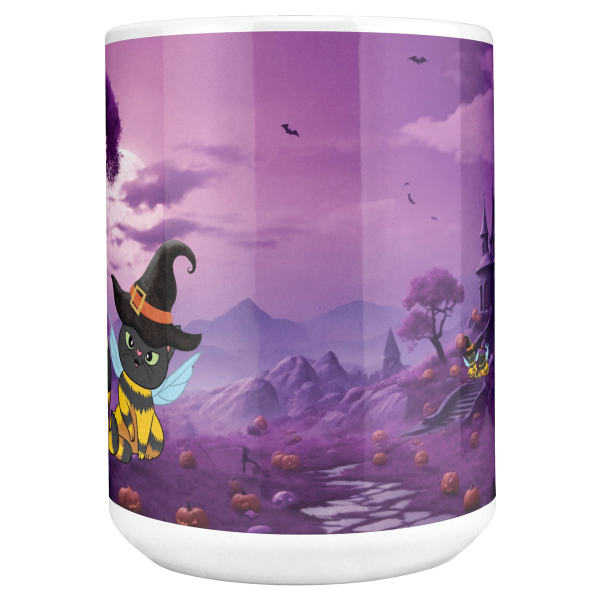 Cat Bees Wiches Hats And Spooky Castle White Coffee Mug