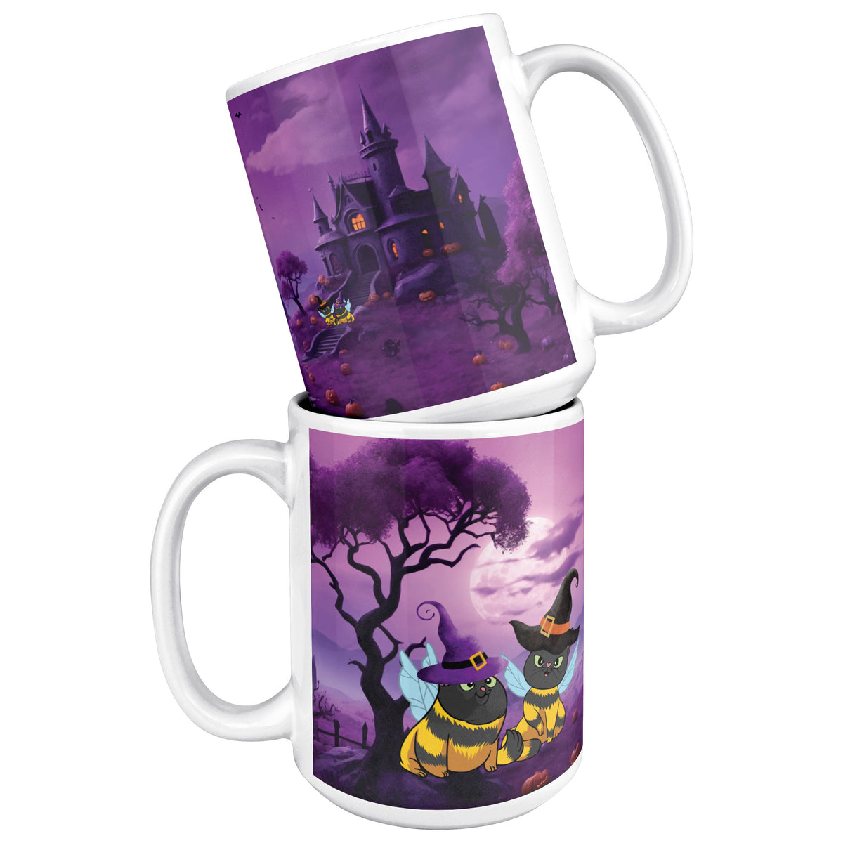 Cat Bees Wiches Hats And Spooky Castle White Coffee Mug
