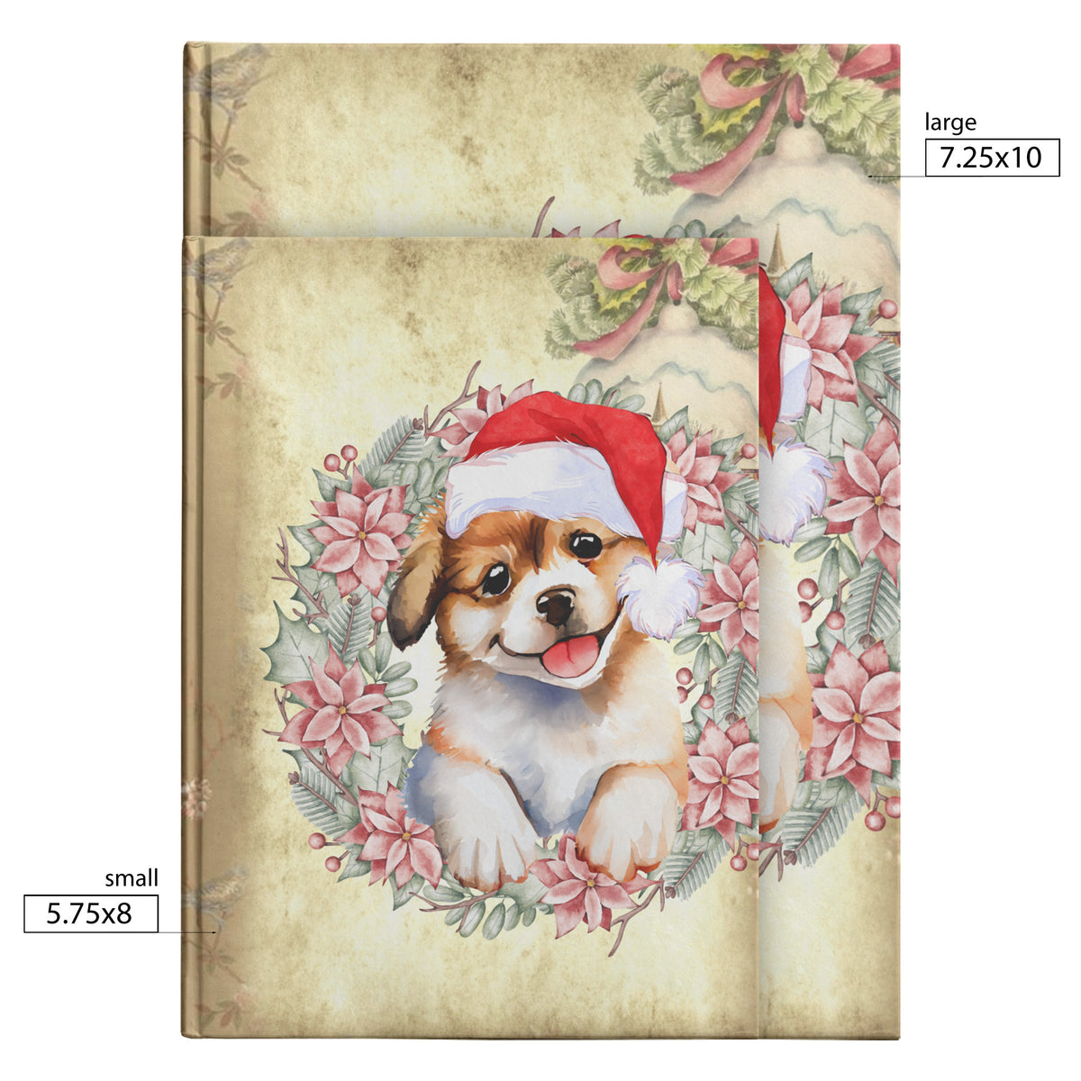 Puppy With Hat Christmas Hardcover Journal