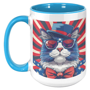 Cool Cat With Blues Hat 4th Of July Patriotic Accent Mug