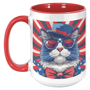 Cool Cat With Blues Hat 4th Of July Patriotic Accent Mug