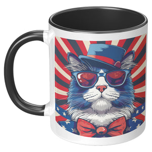 Cool Cat With Blues Hat 4th Of July Patriotic Accent Mug