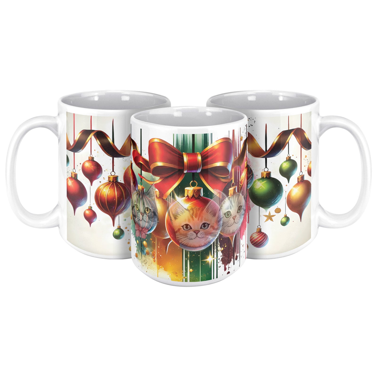 Holiday Balls With Kitty Faces White Mug