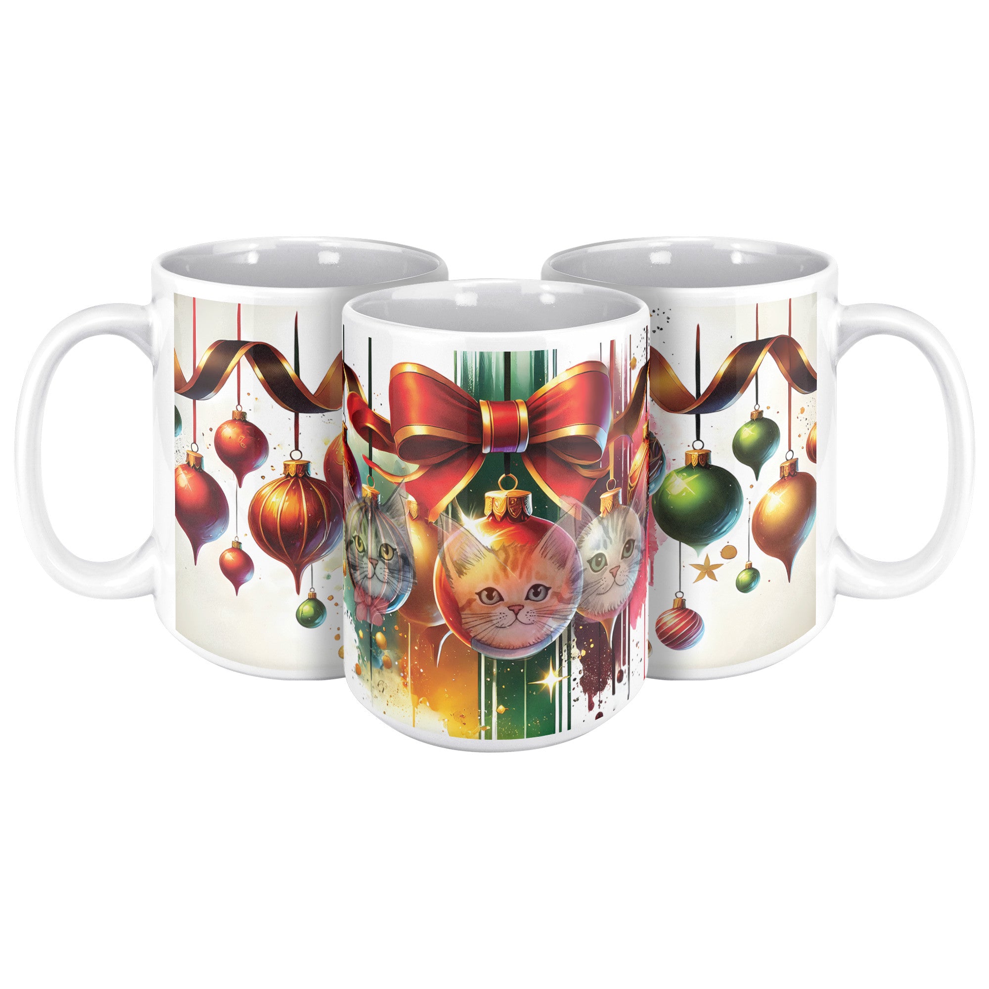 Holiday Balls With Kitty Faces White Mug