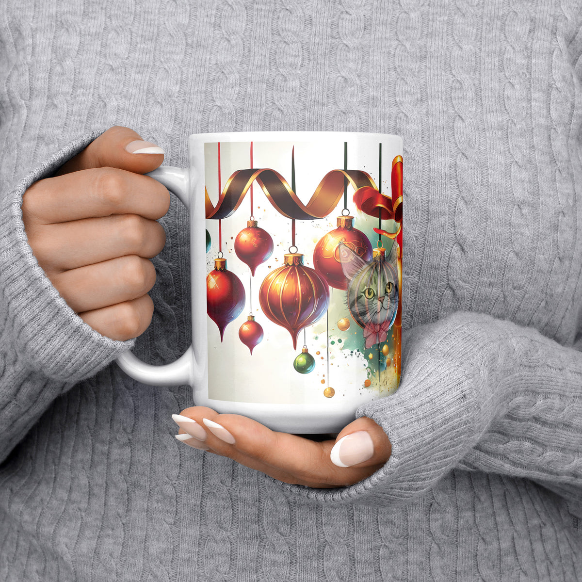 Holiday Balls With Kitty Faces White Mug