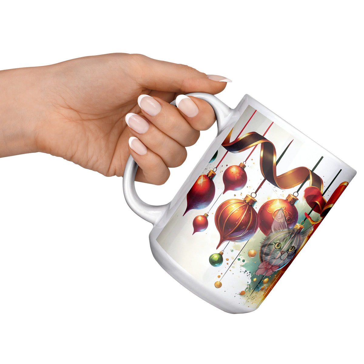 Holiday Balls With Kitty Faces White Mug