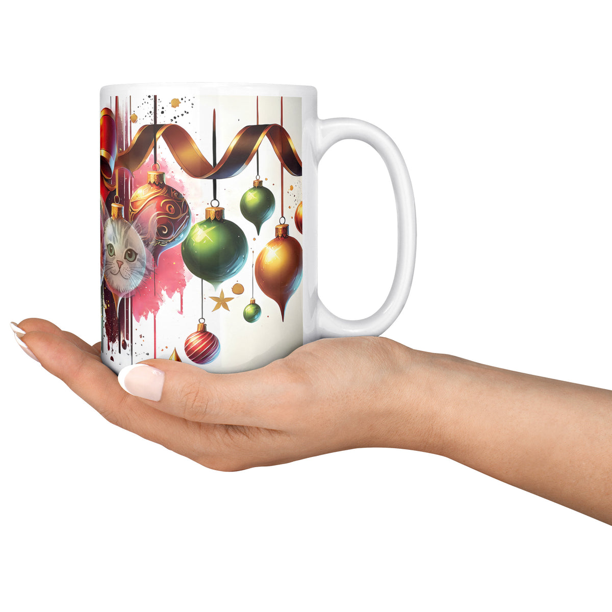 Holiday Balls With Kitty Faces White Mug