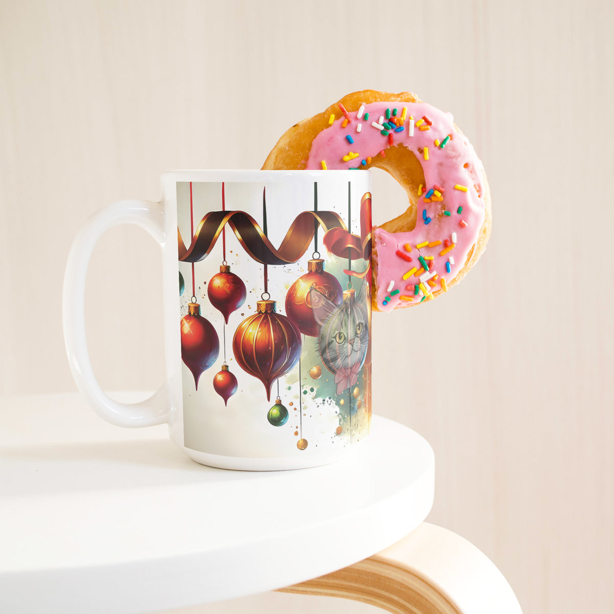 Holiday Balls With Kitty Faces White Mug