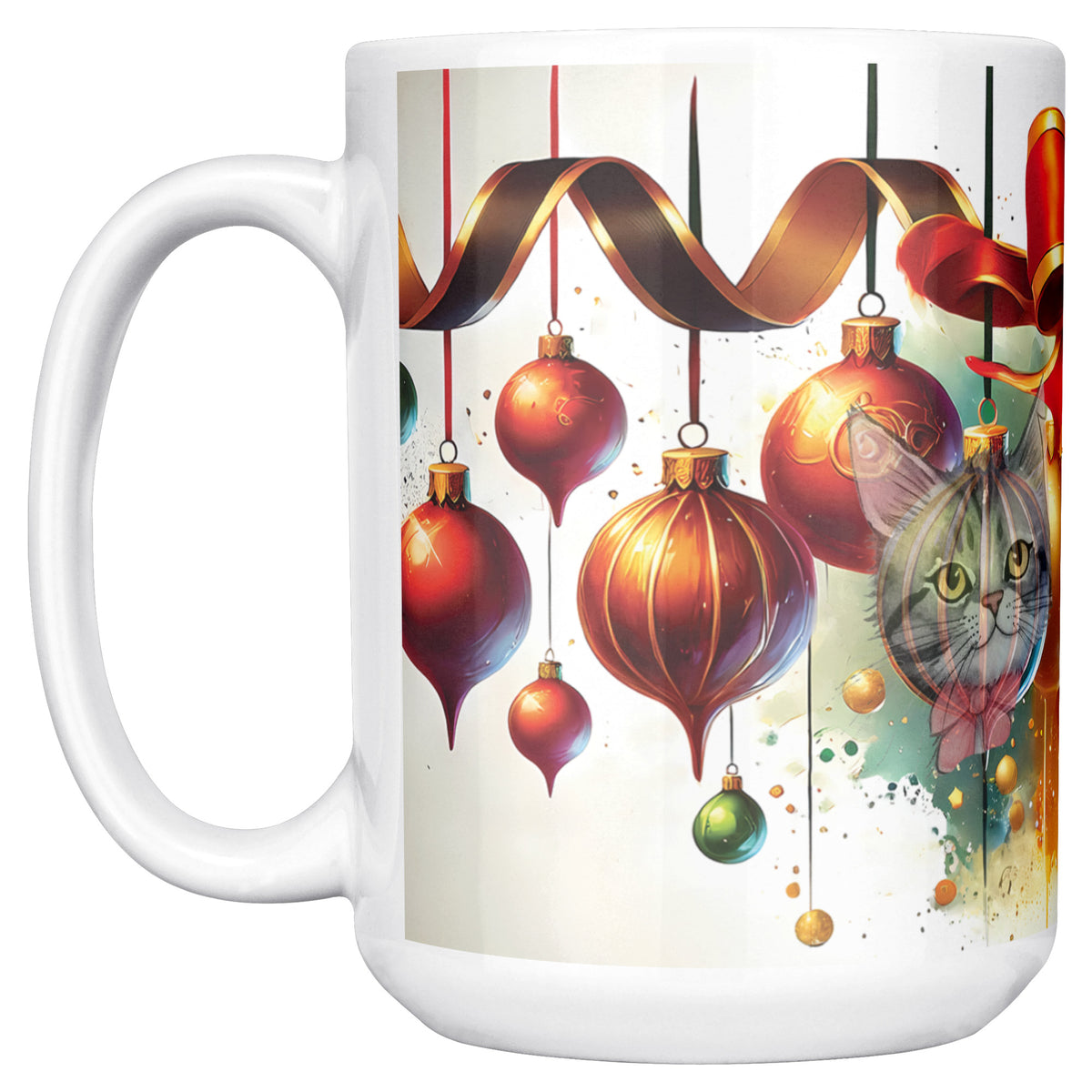 Holiday Balls With Kitty Faces White Mug