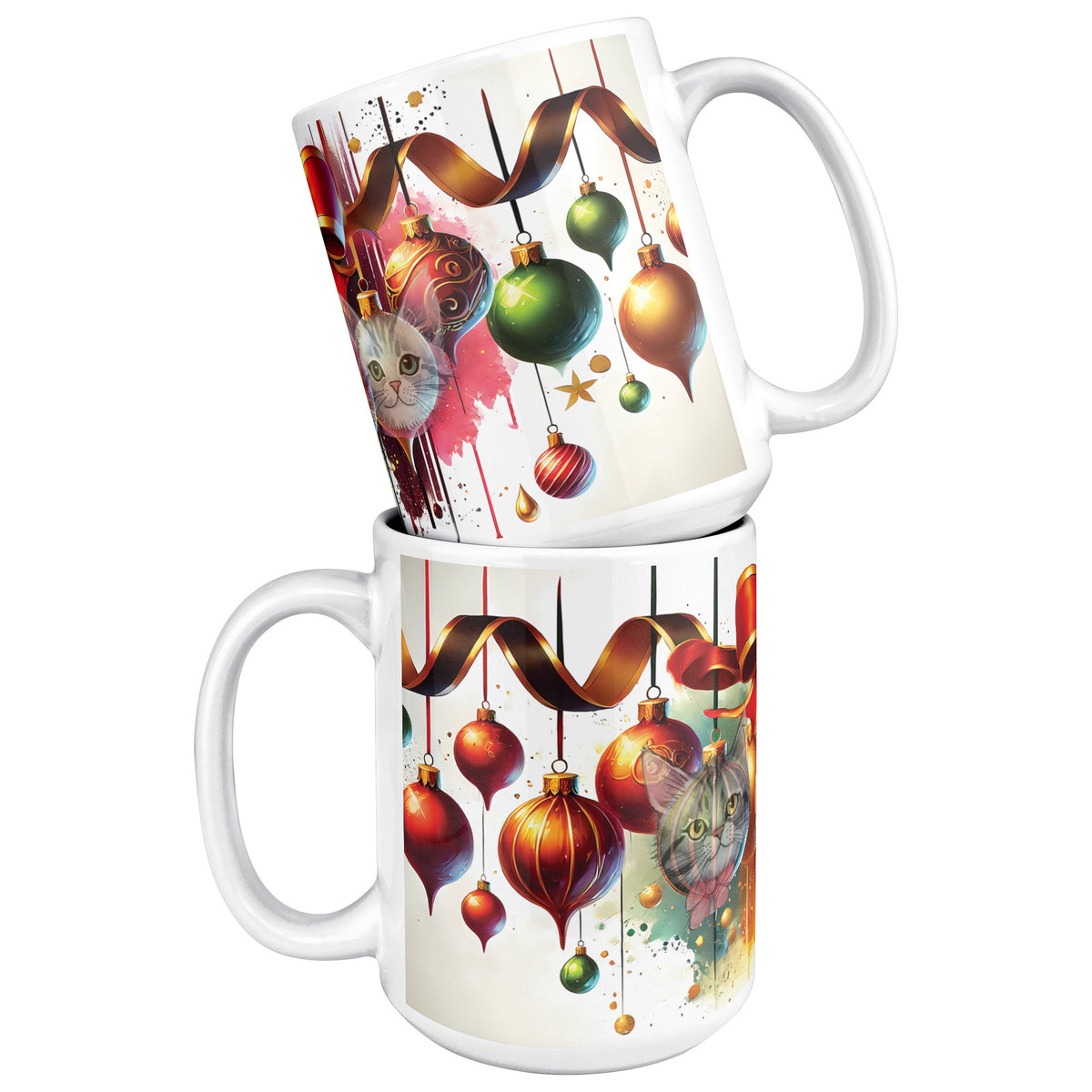 Holiday Balls With Kitty Faces White Mug