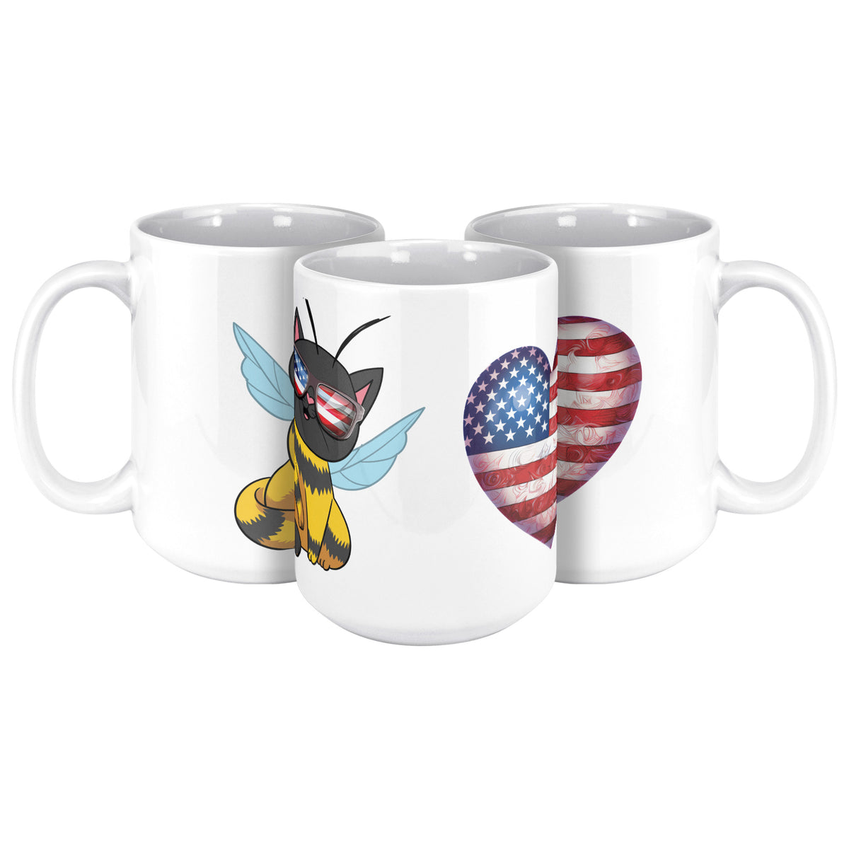 Kitty Bee Heart Flag White Coffee Mug