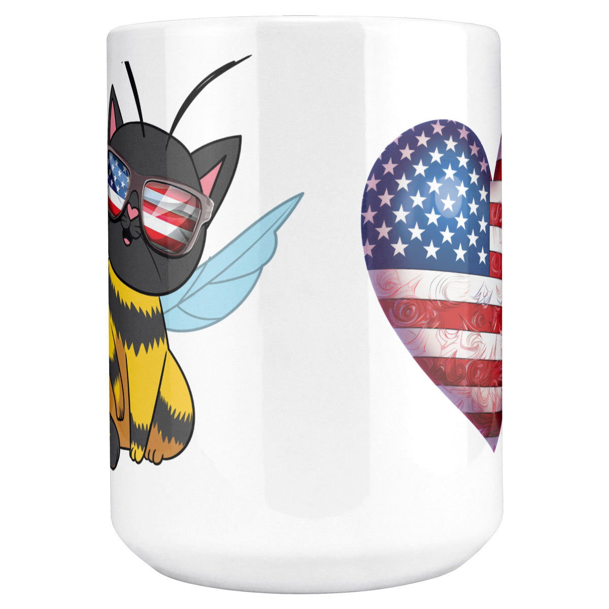 Kitty Bee Heart Flag White Coffee Mug