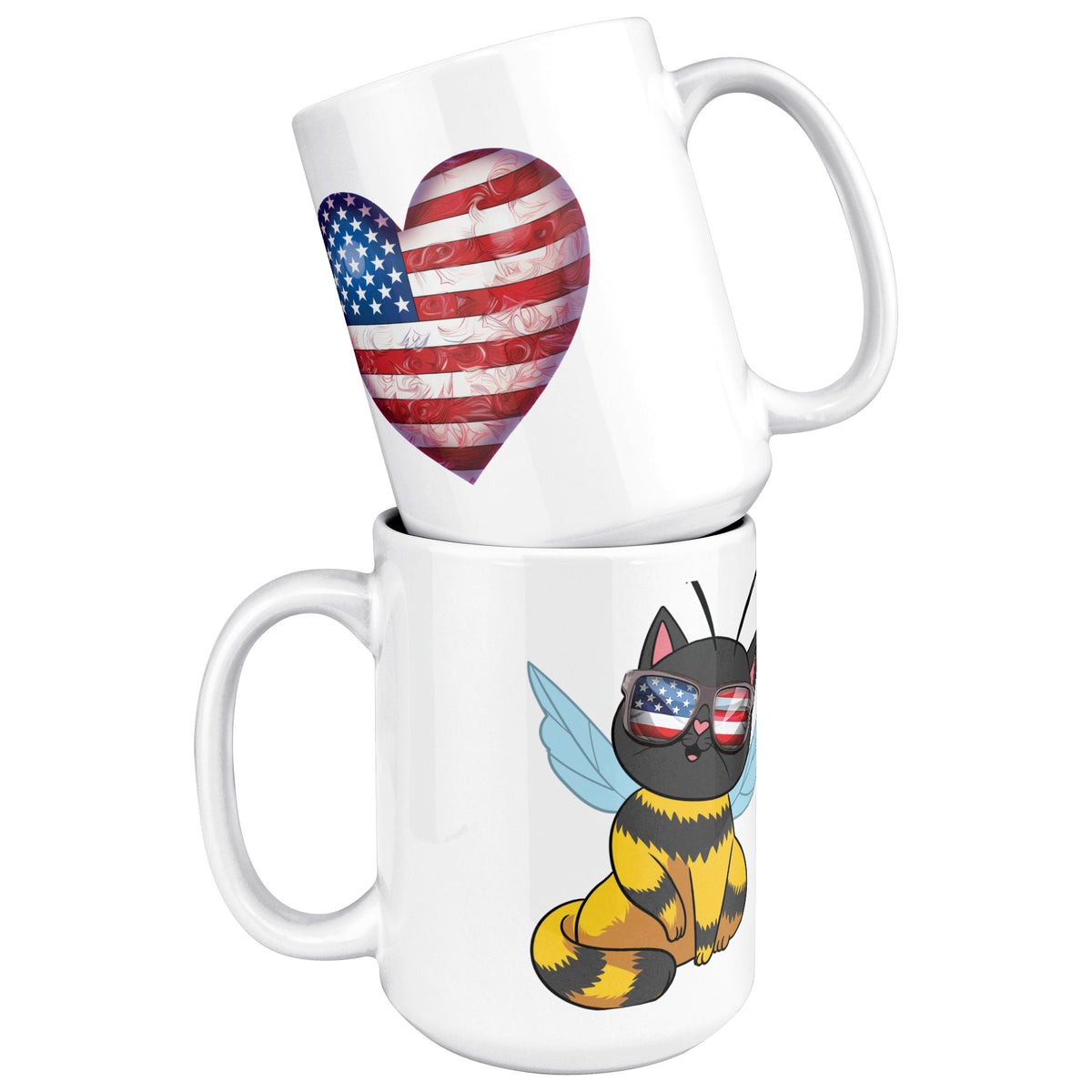 Kitty Bee Heart Flag White Coffee Mug