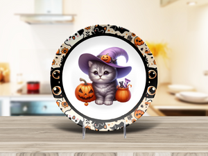 Cute Cat With Hat And Pumpkins Dinner Plate