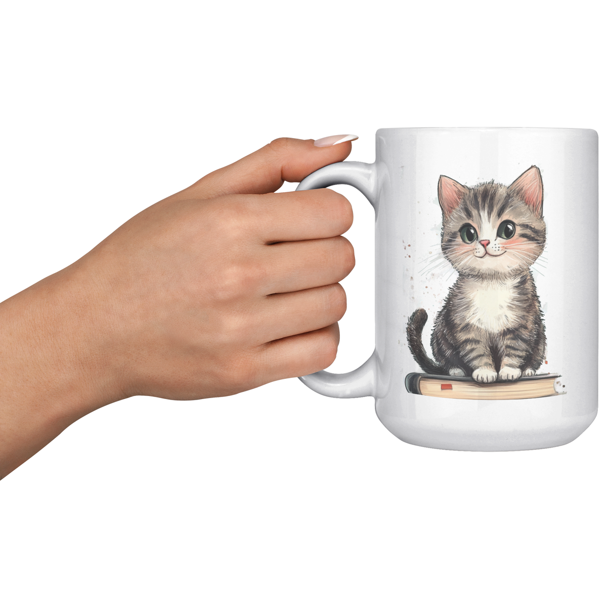 Bookish Kitten 15 oz White Mug