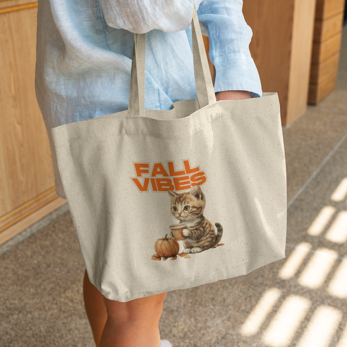 Fall Vibes Kitten Recycled Cotton Tote Bag