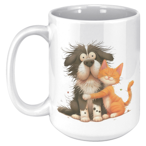 Whimsical Cat & Dog Friendship 15oz Mug