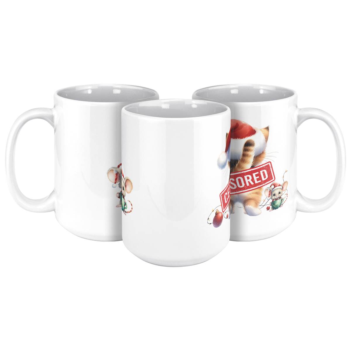 Funny Christmas Cat & Mouse 15oz White Mug