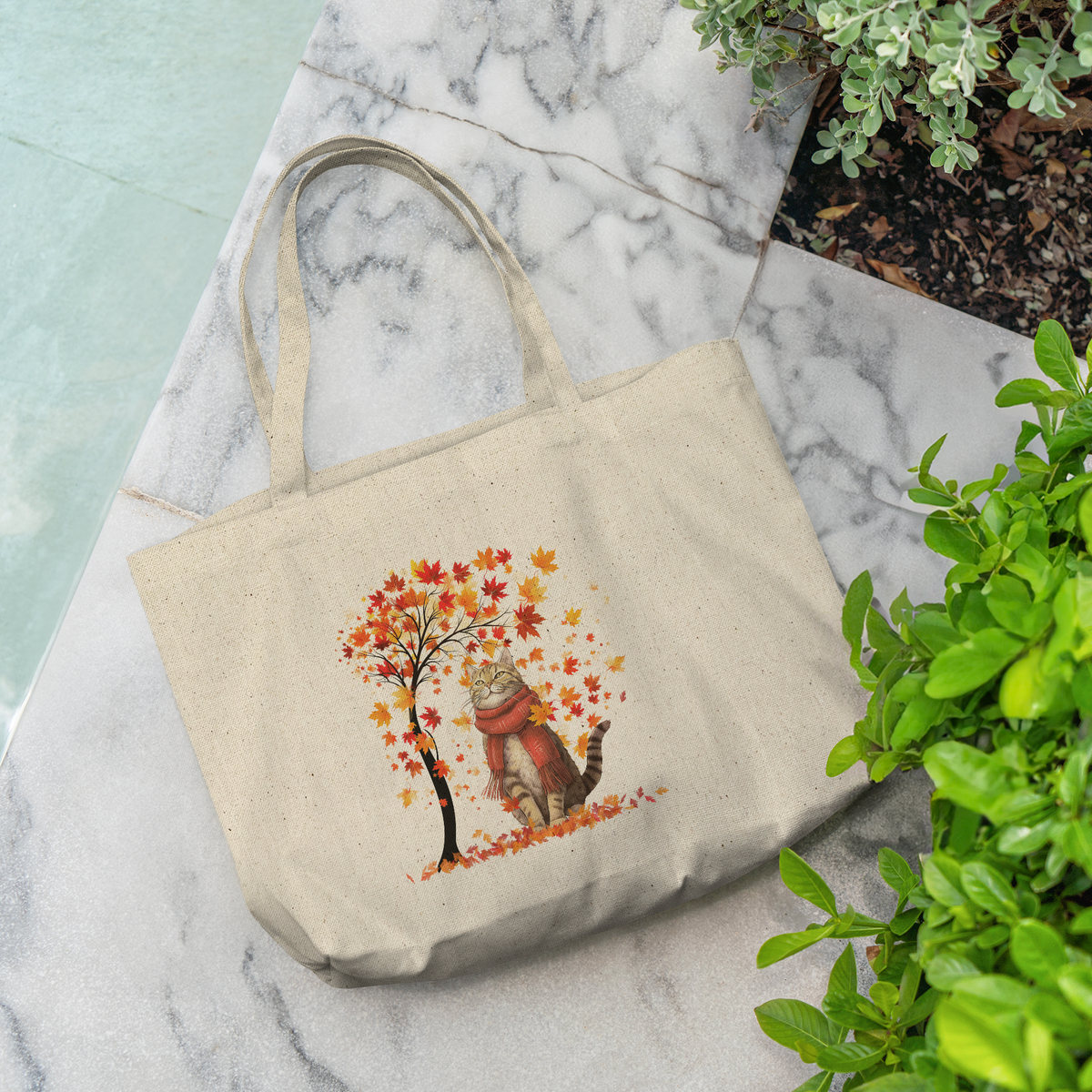 Autumn Leaves Cat Tote Bag