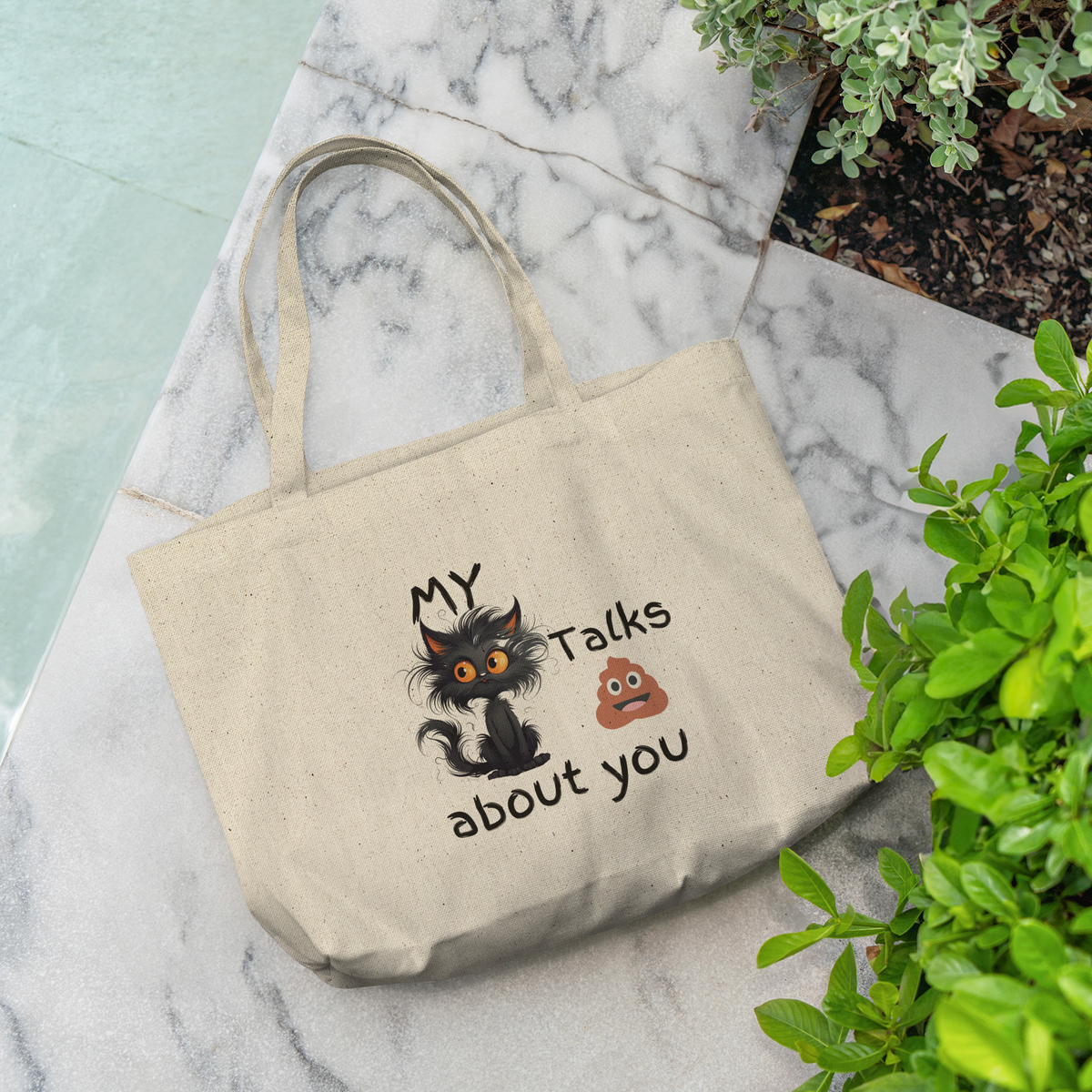My Cat Talks About You Tote Funny and quirky cotton tote bag featuring a mischievous cat design perfect for cat lovers with a sense of humor