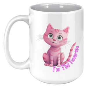 Adorable Pink Cat 'I'm the Favorite" 15 Oz White Mug