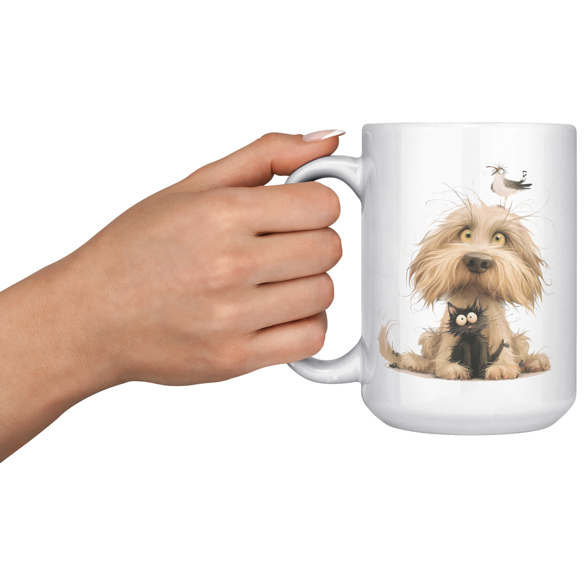 Whimsical Black Cat & Scruffy Dog 15oz Mug