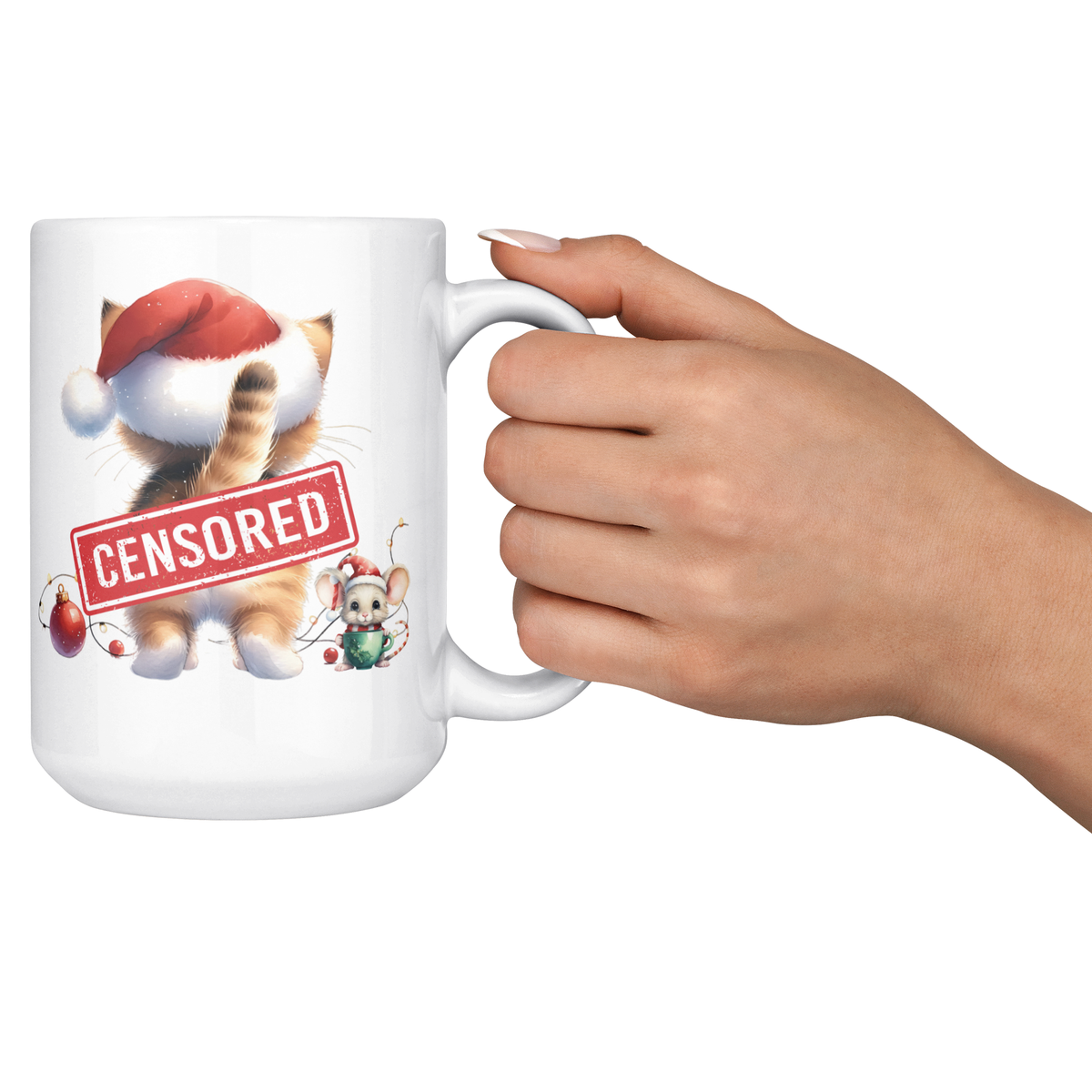 Funny Christmas Cat & Mouse 15oz White Mug