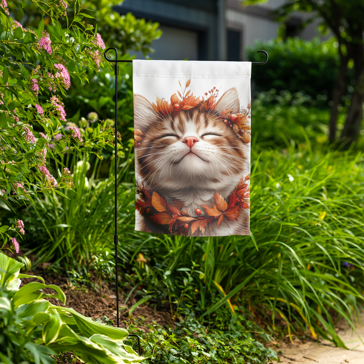 Autumn Cat Bliss Garden Flag (No Stand)