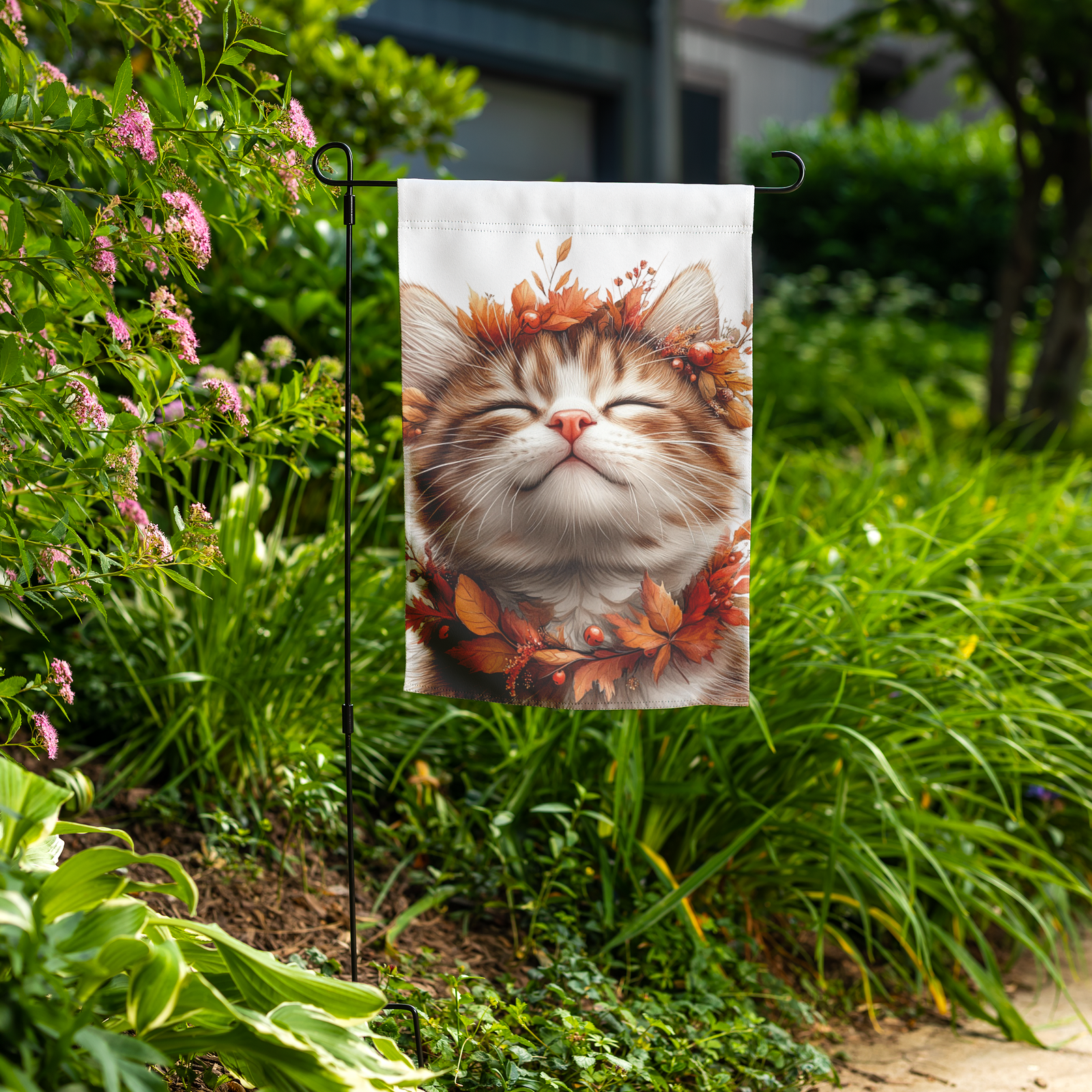 Autumn Cat Bliss Garden Flag (No Stand)