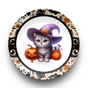 Cute Cat With Hat And Pumpkins Dinner Plate