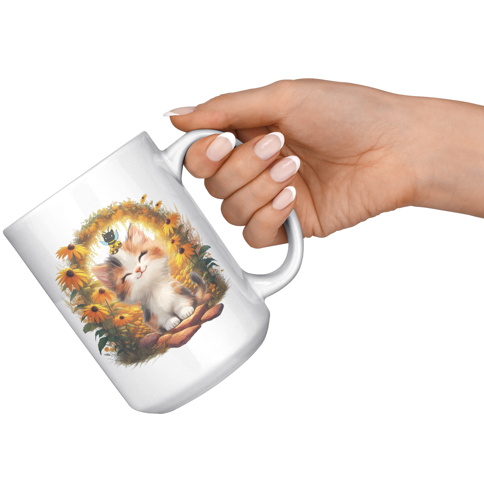 🌻 Sunshine Smiles Kitten Mug (15 oz)