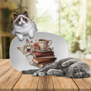 Cute Kitty With Coffee And Books 10 x 14 Platter - crazyaboutcoffeeandcats