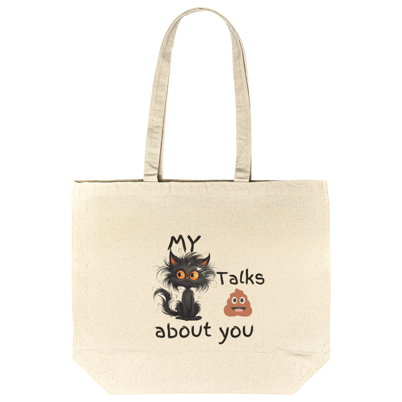 My Cat Talks About You Tote Funny and quirky cotton tote bag featuring a mischievous cat design perfect for cat lovers with a sense of humor