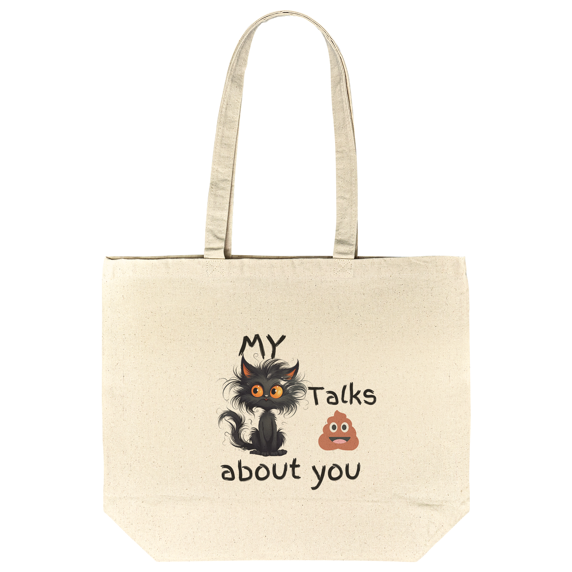 My Cat Talks About You Tote Funny and quirky cotton tote bag featuring a mischievous cat design perfect for cat lovers with a sense of humor