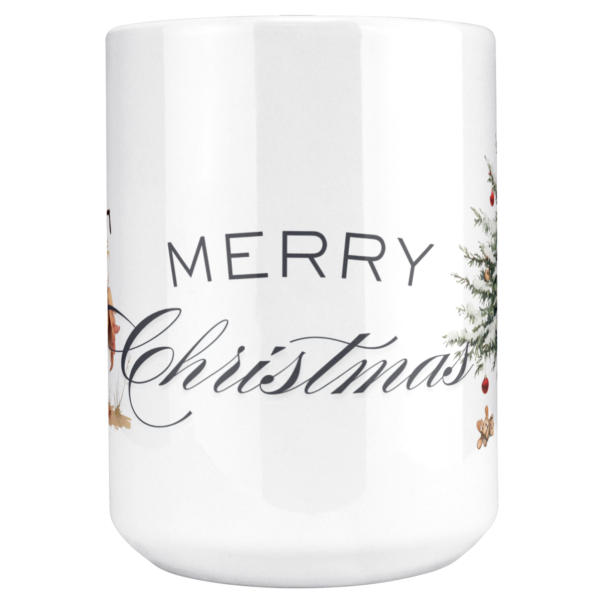 Merry Christmas Crazy Bird & Tree 15oz White Mug