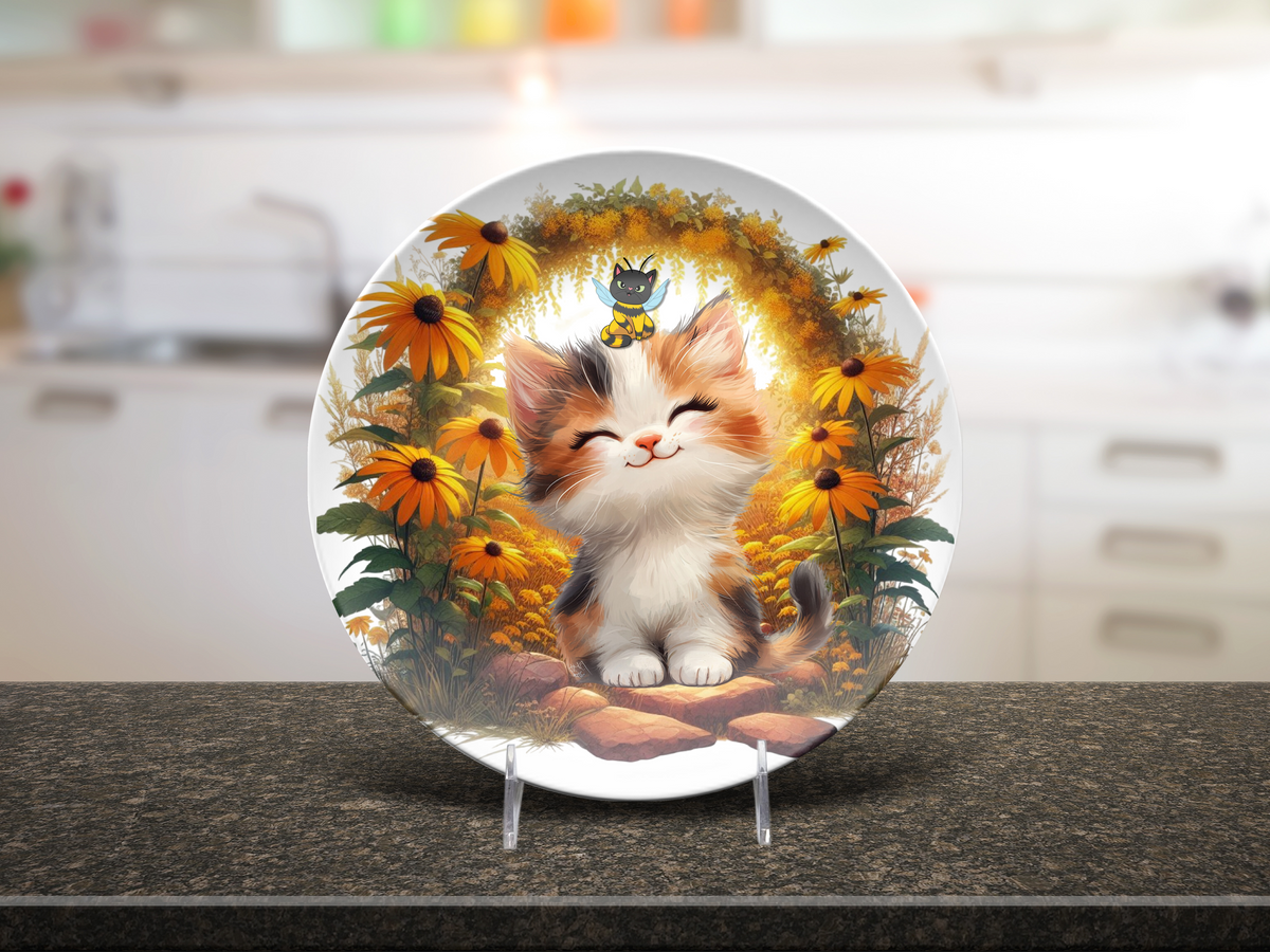 🌼 Smiling Kitten Sunshine Plate (10")