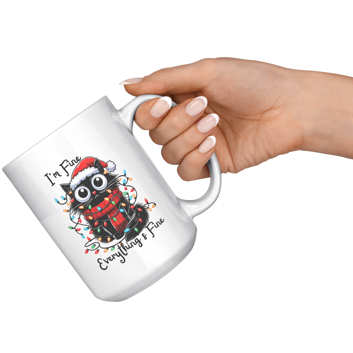 Crazy Cat Surrounded By Colored Lights 15 oz White Mug