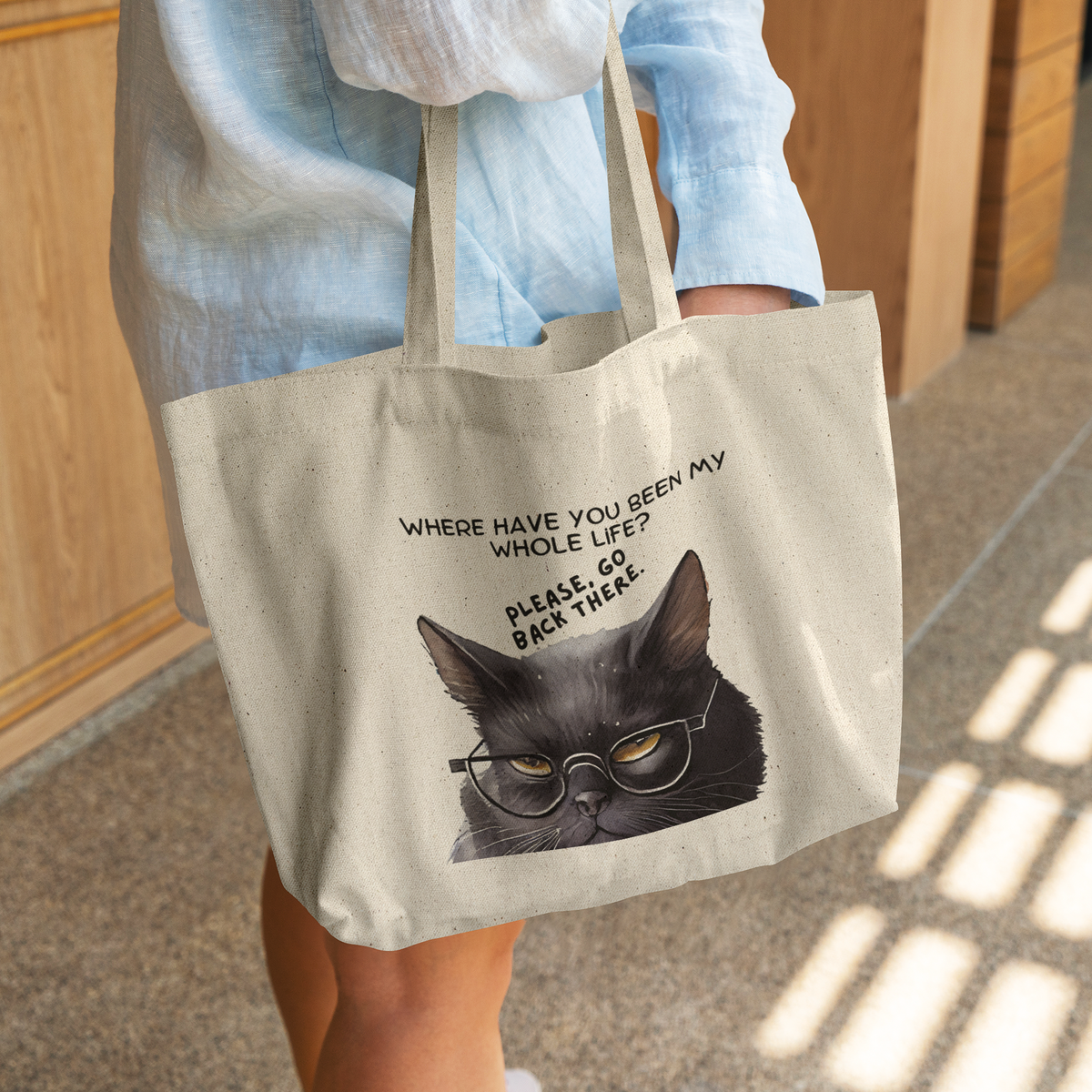 Where Have You Been? Funny Cat Tote Bag