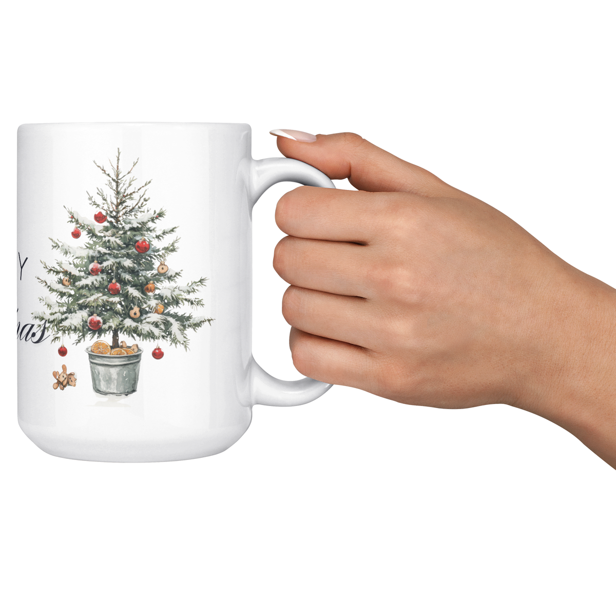 Merry Christmas Crazy Bird & Tree 15oz White Mug