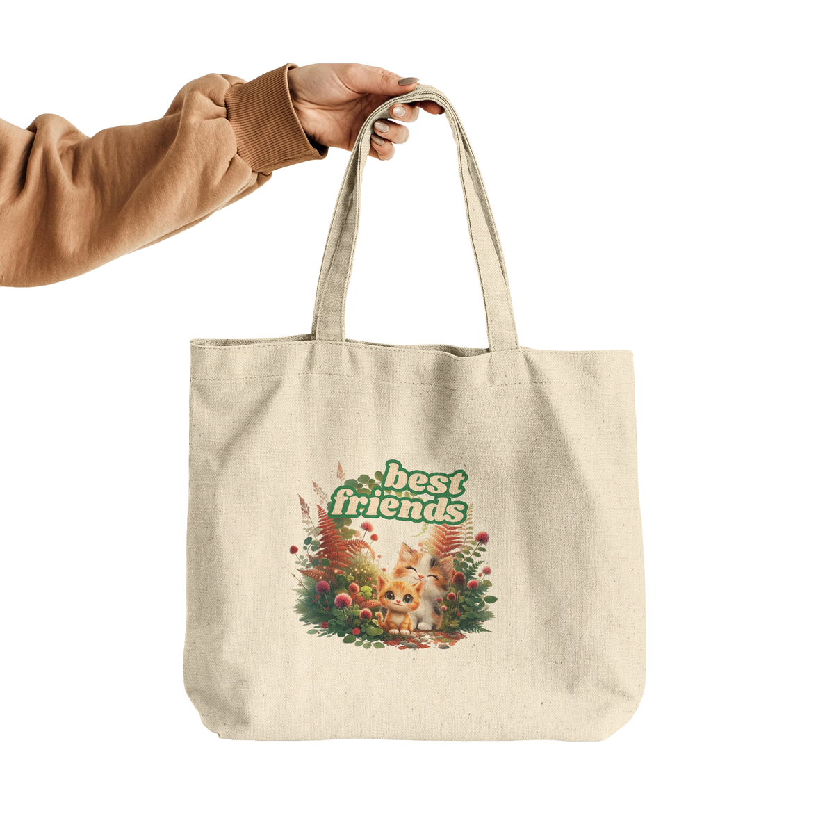 Cat Best Friends Gusseted Cotton Tote Bag