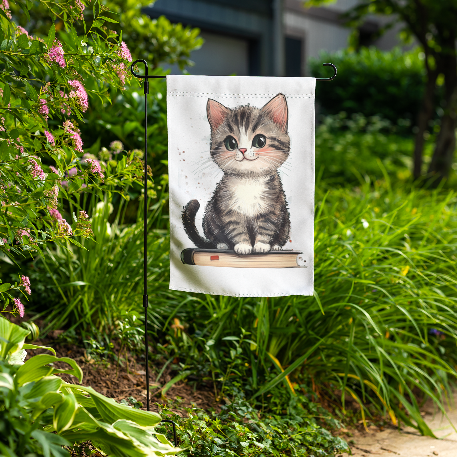 Bookish Kitten Garden Flag No Stand