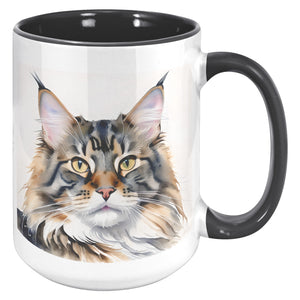 Maine Coon Cat Watercolor - Purrcolation - We Love Coffee & Cats