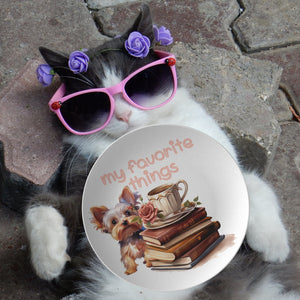 My Favorite Things Dog Coffee And Books 10" Plate - crazyaboutcoffeeandcats