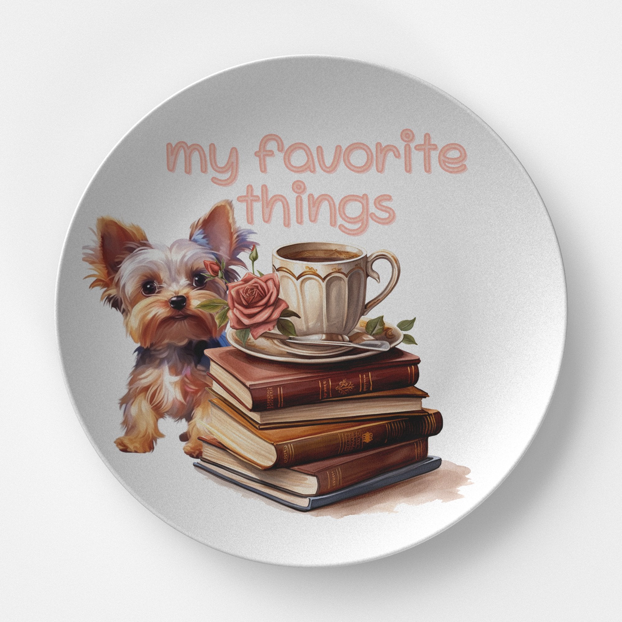 My Favorite Things Dog Coffee And Books 10" Plate - crazyaboutcoffeeandcats