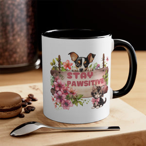 Stay Pawsitive Dog Cat Accent Coffee Mug, 11oz - crazyaboutcoffeeandcats