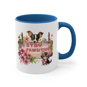 Stay Pawsitive Dog Cat Accent Coffee Mug, 11oz - crazyaboutcoffeeandcats